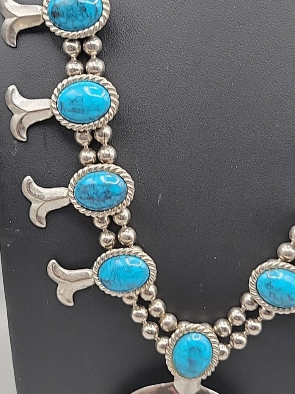 Kingston Wind Pendant Watch Squash Blossom Necklace Faux Turquoise 26" - Picture 7 of 16